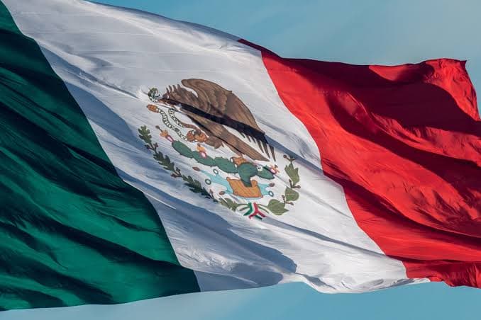 Mexican flag in front of the Metropolitan Cathedral in Mexico City